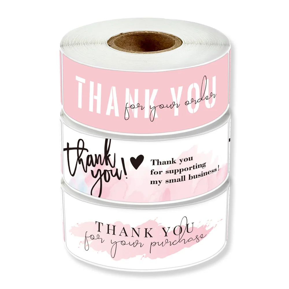 120Pcs Rectangle Thank You For Your Order Sticker for Packaging Stationery Stickers Roll Black Pink Transparent Thank You Labels