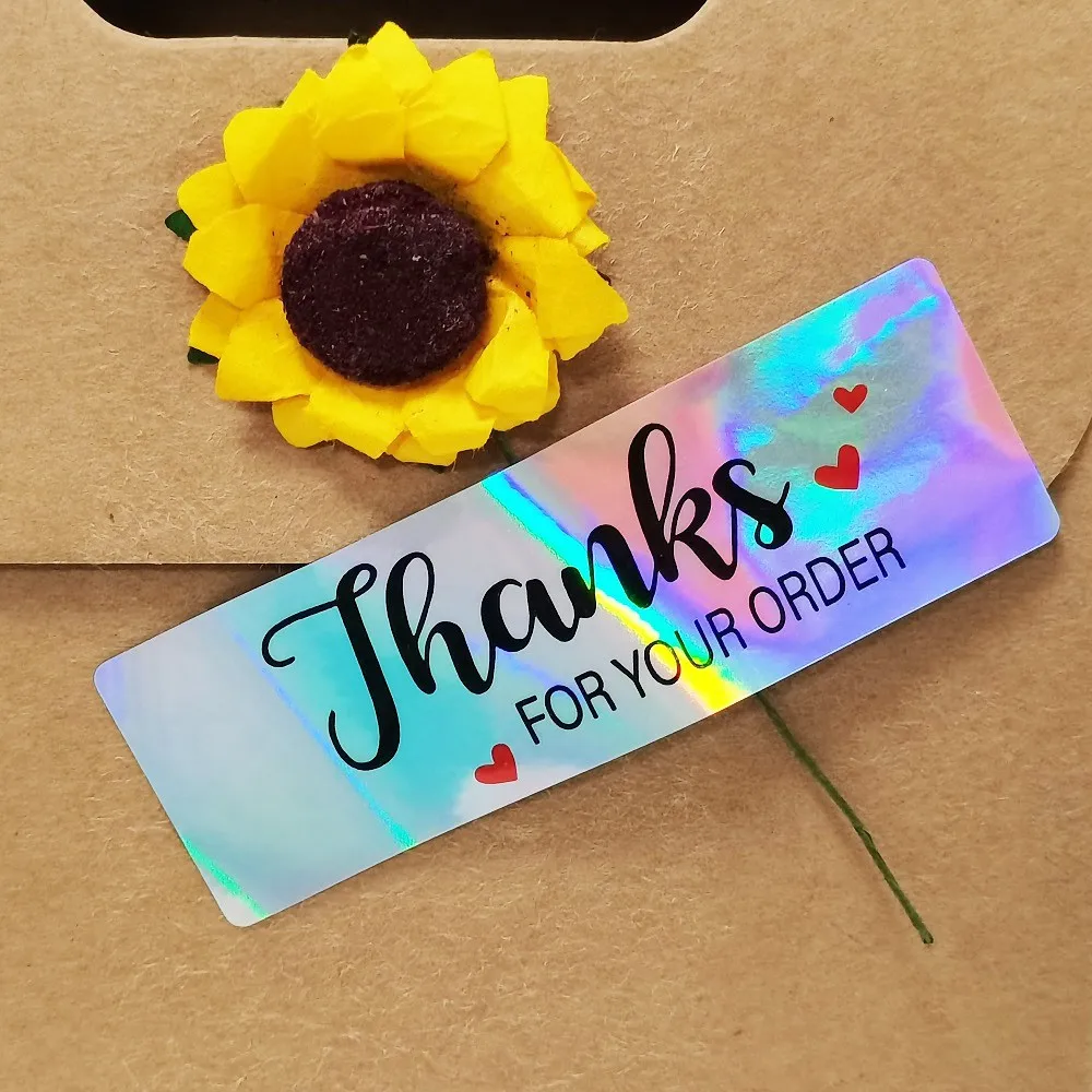 120Pcs Rectangle Thank You For Your Order Sticker for Packaging Stationery Stickers Roll Black Pink Transparent Thank You Labels
