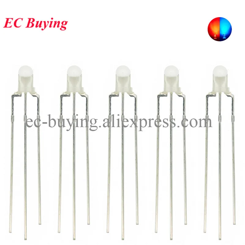 10pcs F3 3mm Diffused Two Color Common Anode/Cathode Round LED Red Warm White Blue Yellow Green Bi-Color Diode Light Emitting
