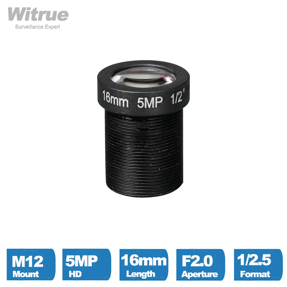 Witrue CCTV Camera Lens 5 Mega Pixel M12 X P0.5 Mount 1/2.5' F2.0 12MM 16MM 25MM Optional for Security IP Cameras
