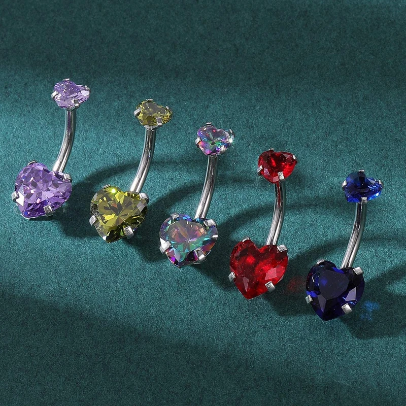 1PC Steel Belly Button Rings Crystal Piercing Navel Heart Style Navel Piercing Earring Belly Piercing Sexy Body Jewelry Ombligo