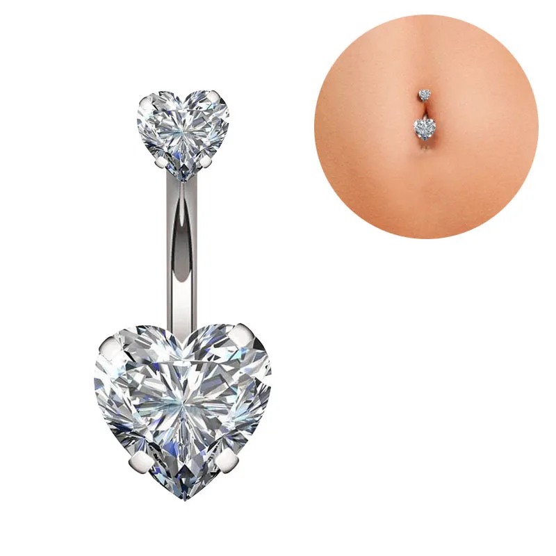 1PC Steel Belly Button Rings Crystal Piercing Navel Heart Style Navel Piercing Earring Belly Piercing Sexy Body Jewelry Ombligo