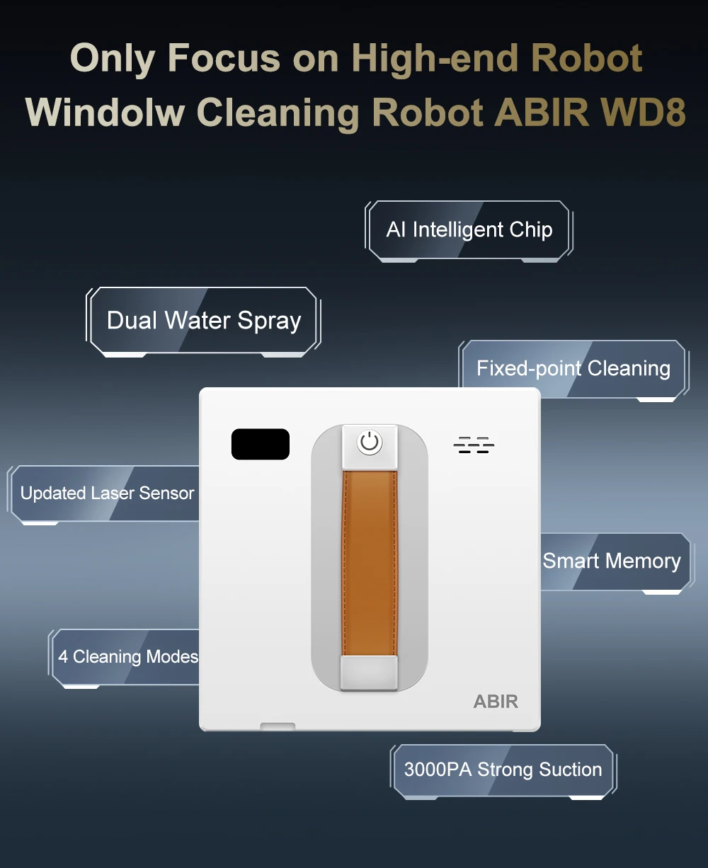 Window Cleaning Robot ABIR WD8, Dual Water Spray,Laser Sensor,High Vacuum Suction,Smart Home Glass Wall Wet Dry Cleaning Robot