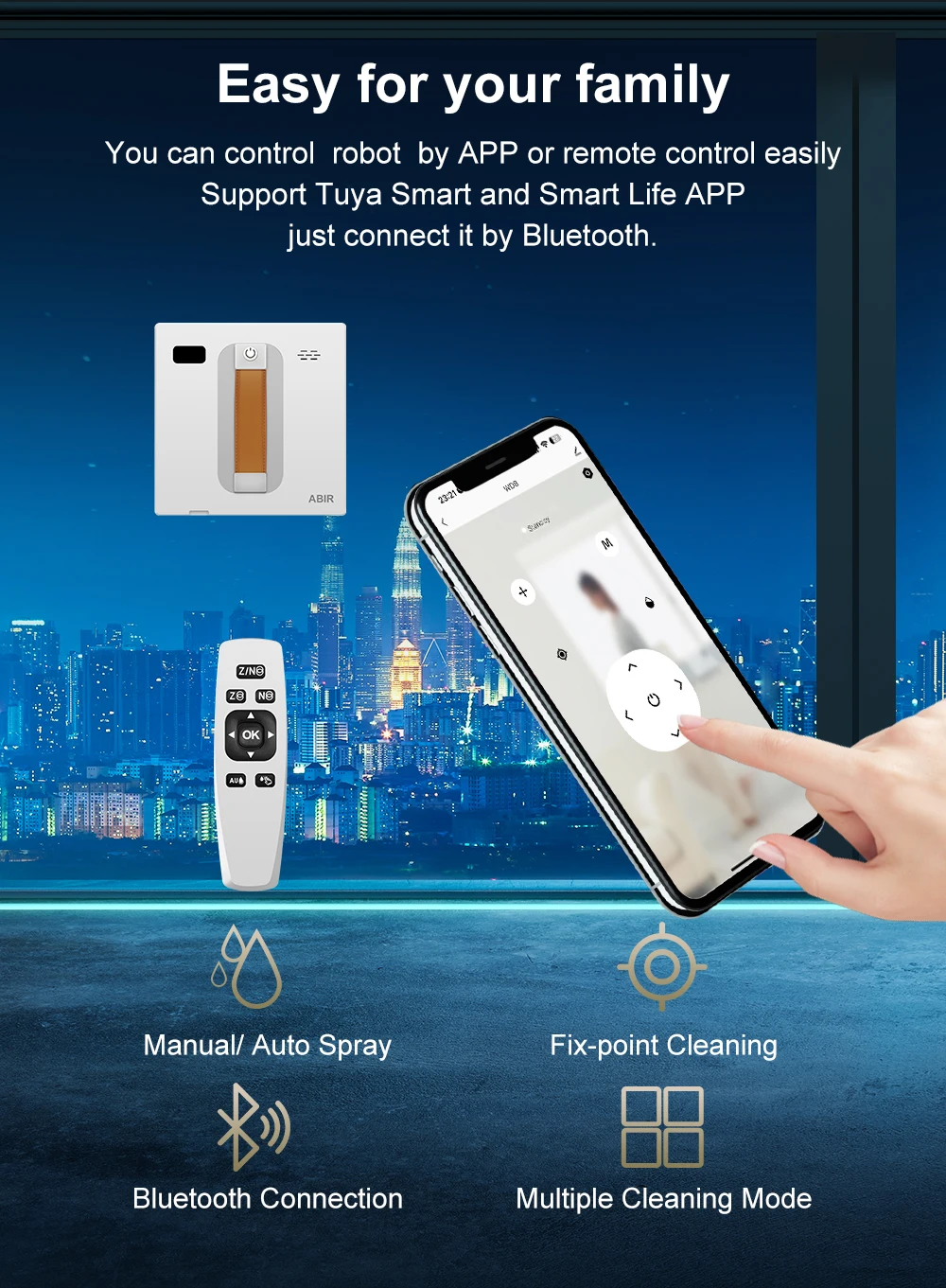 Window Cleaning Robot ABIR WD8, Dual Water Spray,Laser Sensor,High Vacuum Suction,Smart Home Glass Wall Wet Dry Cleaning Robot