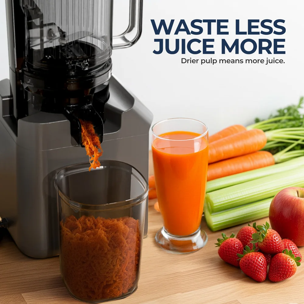 ROUNY Slow Juicer, Cold Press Extractor with Filter-Free, Easy Clean Electric Fruit Juicer Machine with Large Caliber, Black