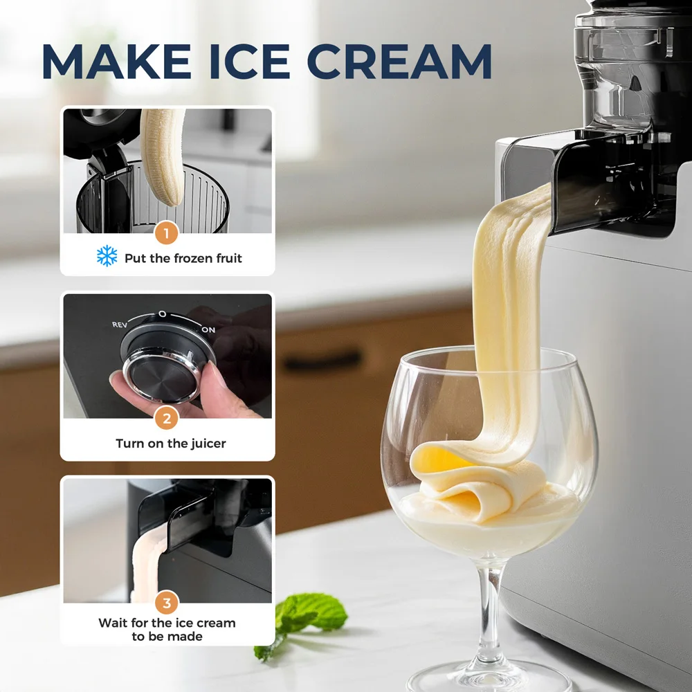 ROUNY Slow Juicer, Cold Press Extractor with Filter-Free, Easy Clean Electric Fruit Juicer Machine with Large Caliber, Black