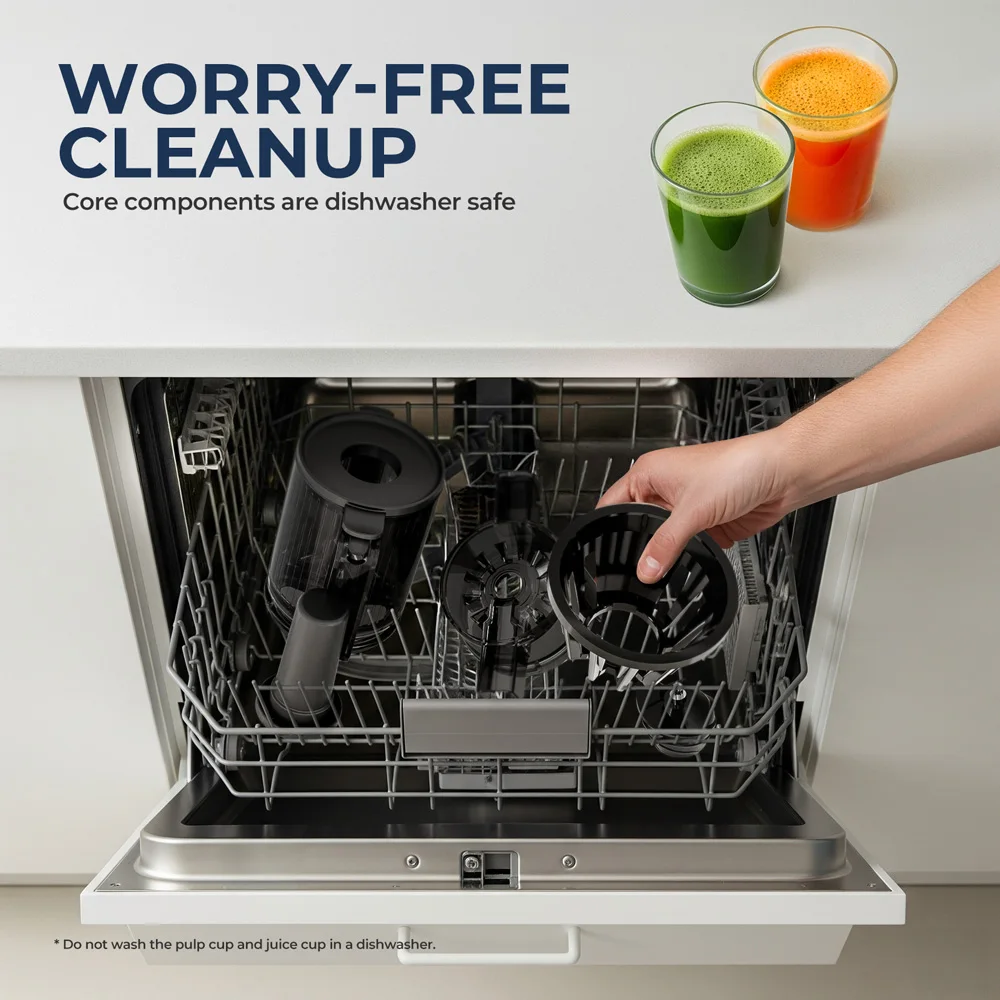 ROUNY Slow Juicer, Cold Press Extractor with Filter-Free, Easy Clean Electric Fruit Juicer Machine with Large Caliber, Black