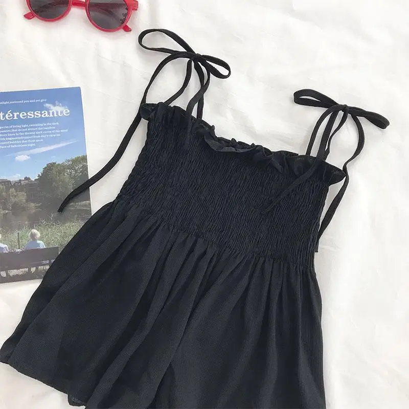 Sexy Tank Top Bow Halter Crop Tops Women Summer Folds Camis Backless Camisole Casual Bandage Tee Female Sleeveless Cropped Vest