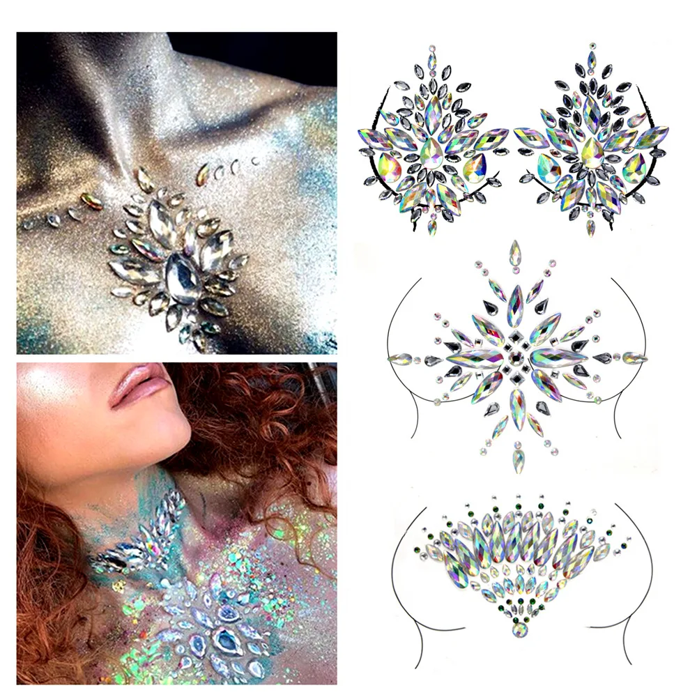 Women's Temporary Tattoos Fake Tattoo Stickers Chest Jewels Crystal Diamond Acrylic Rhinestone DIY Face Stickers Face Decoration