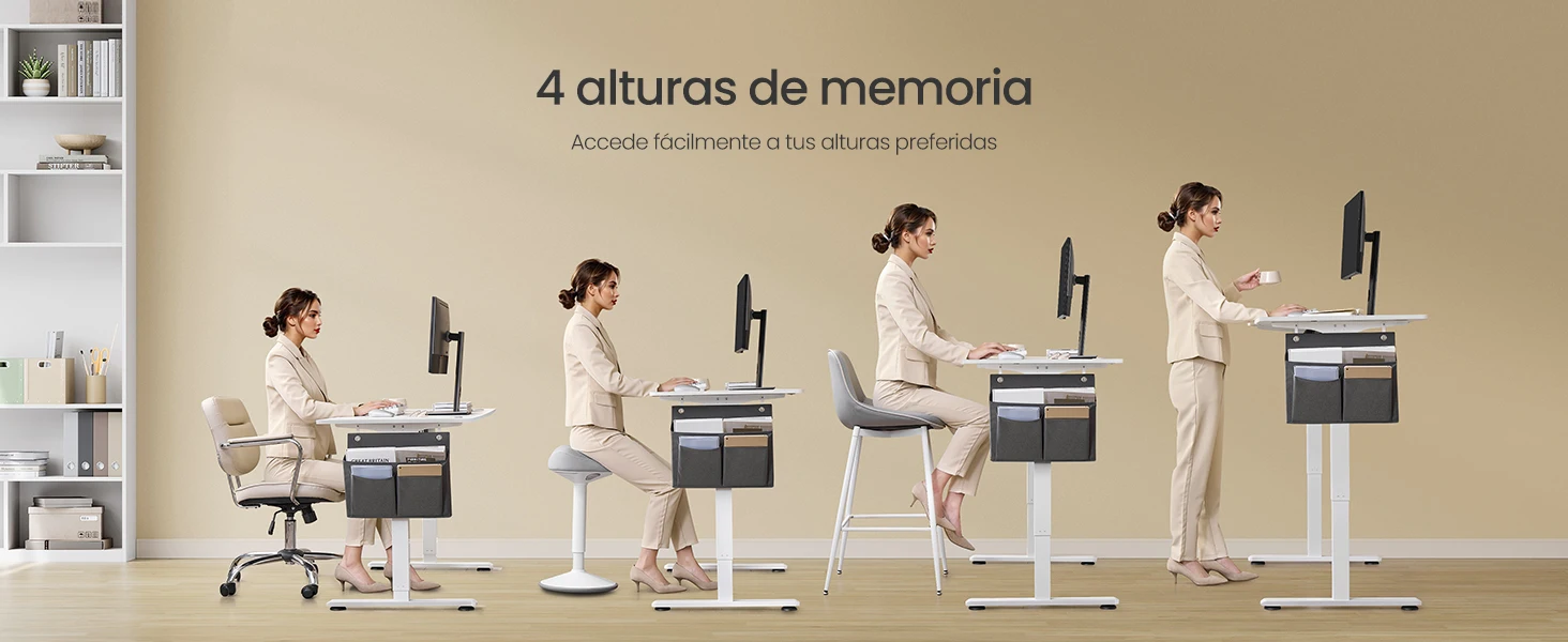SONGMICS Electric Height Adjustable Desk, 60 x 140 x (72-120) cm, 4 Memory Heights, Storage Pocket, for Home Office, Study