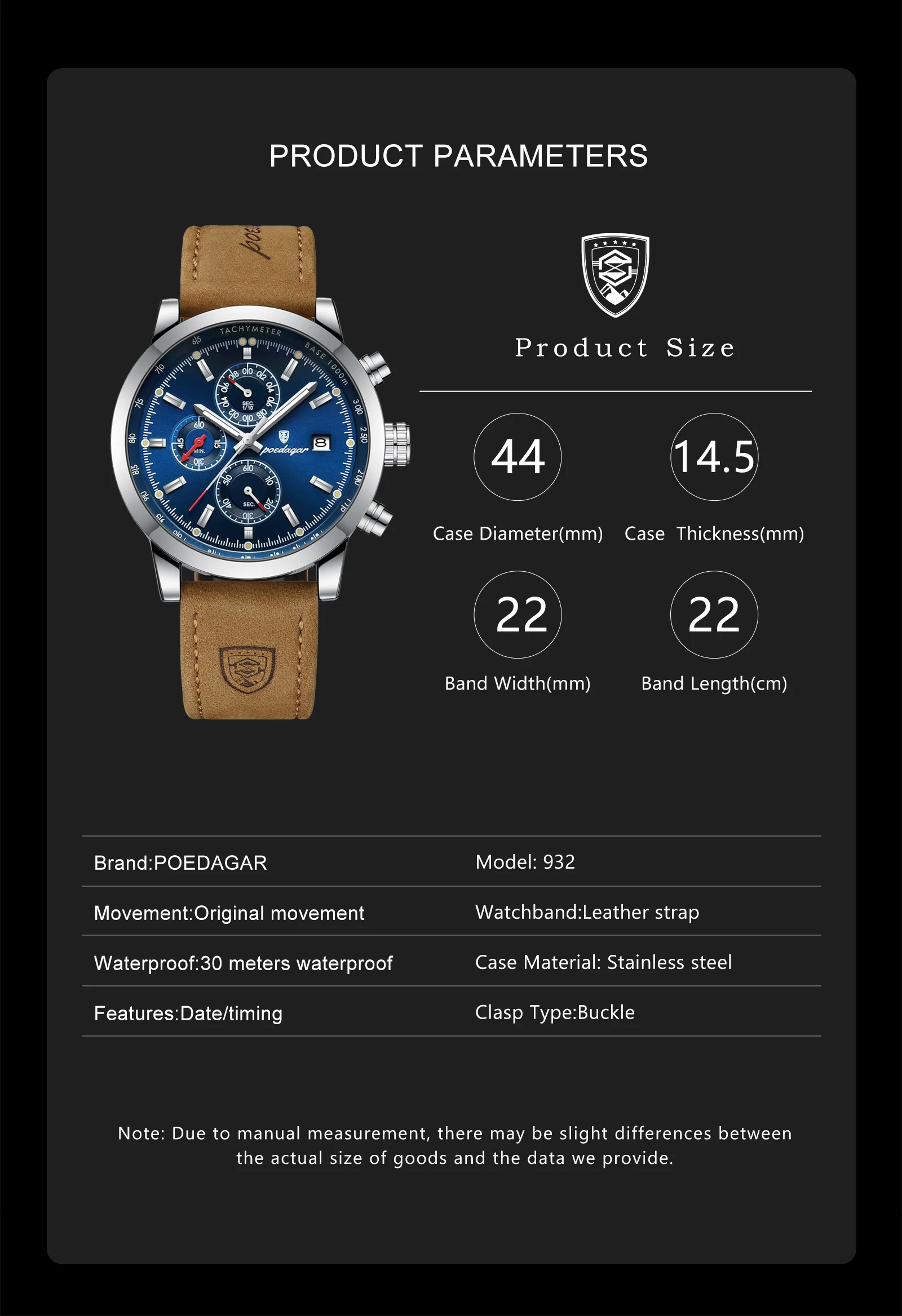 POEDAGAR Luxury Trendy Man Watch Date Waterproof Luminous Chronograph Men Watch Sports Male Stylish Leather Men's Quartz Watches