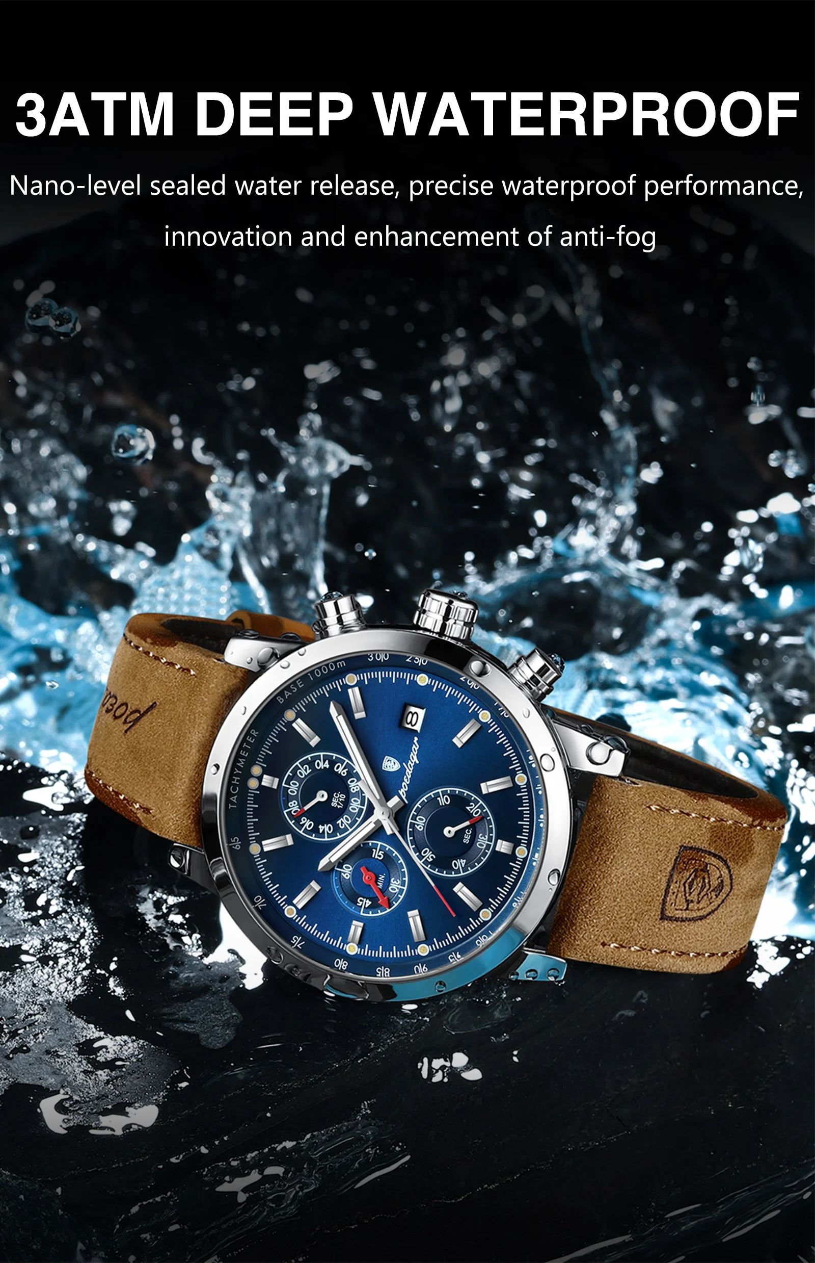 POEDAGAR Luxury Trendy Man Watch Date Waterproof Luminous Chronograph Men Watch Sports Male Stylish Leather Men's Quartz Watches