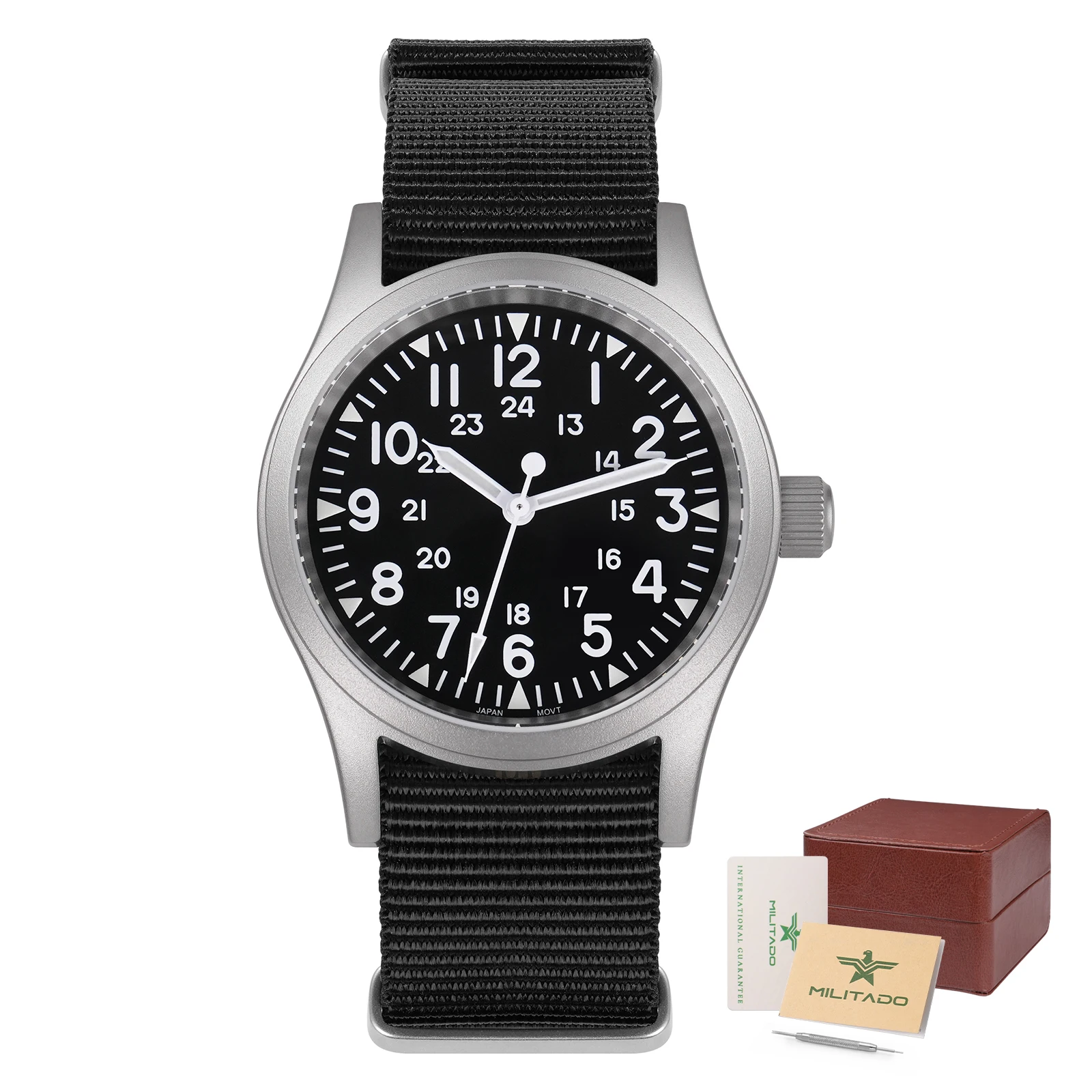 Militado ML05B Vintage Watch Miyota 2035 Movement Domed Sapphire Crystal With High Clear AR Coating Luminous 38mm Watches