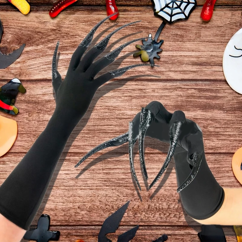 Scary Long Nails Gloves Cosplay Party Costume Accessories Halloween Party Gloves Roleplay Finger Nails Gloves F3MD