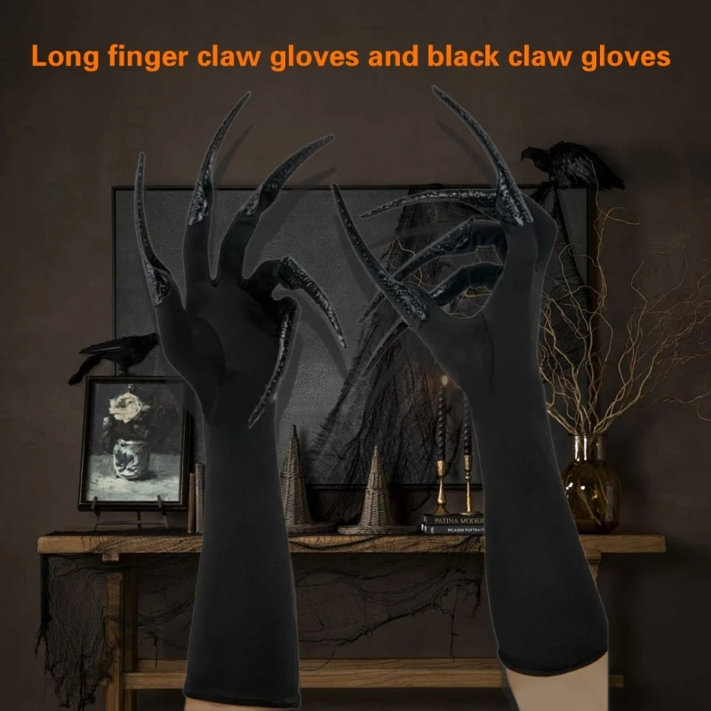 Scary Long Nails Gloves Cosplay Party Costume Accessories Halloween Party Gloves Roleplay Finger Nails Gloves F3MD