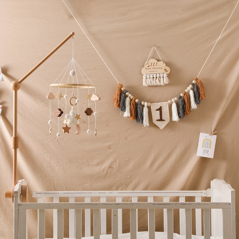 Let's Make Baby Rattle Toy 0-12 Months Wooden Mobile Newborn Music Box Bed Bell Hanging Toys Holder Bracket Infant Crib Toy Gift
