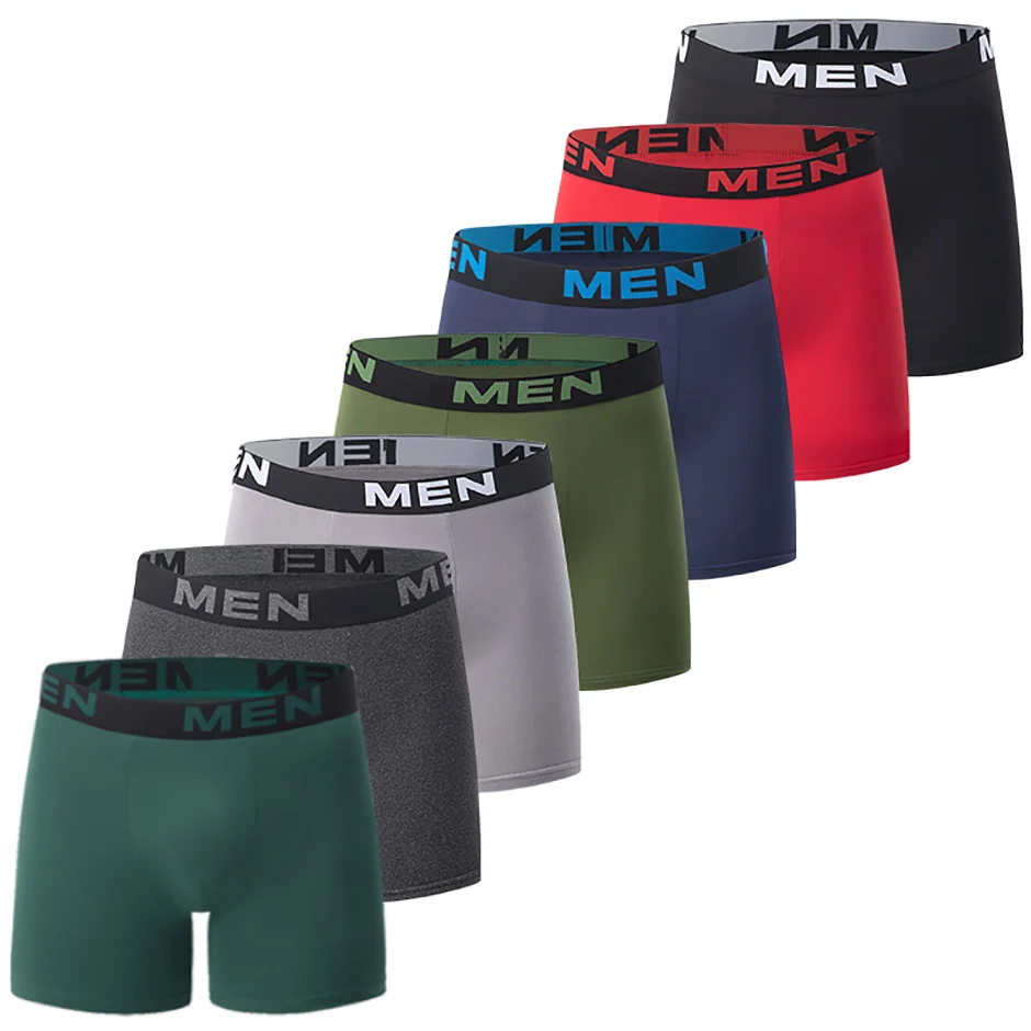 4/7 Piece Set Of Four Season Men's Solid Color Long Casual Underwear Fashionable Sports Base Shorts Plus Size Flat Corner Pants