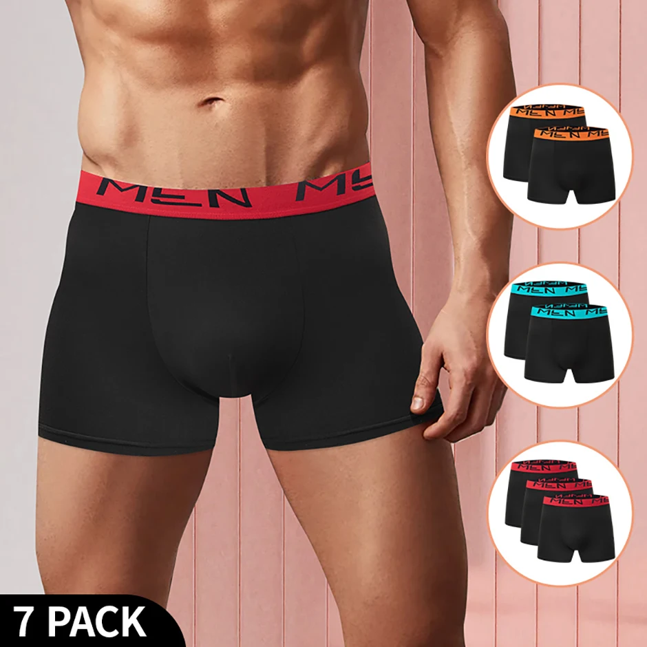 4/7 Piece Set Of Four Season Men's Solid Color Long Casual Underwear Fashionable Sports Base Shorts Plus Size Flat Corner Pants
