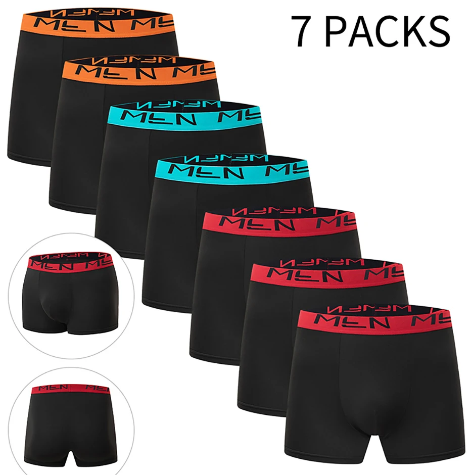 4/7 Piece Set Of Four Season Men's Solid Color Long Casual Underwear Fashionable Sports Base Shorts Plus Size Flat Corner Pants