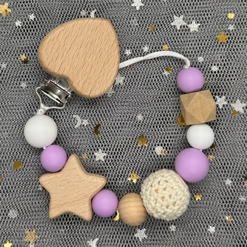 Custom Name Wood Personalized Baby Pacifier Chain Clip Silicone Bead Dummy Nipple Holder With Name Teether Pendant Newborn Gift