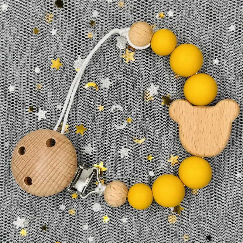 Custom Name Wood Personalized Baby Pacifier Chain Clip Silicone Bead Dummy Nipple Holder With Name Teether Pendant Newborn Gift