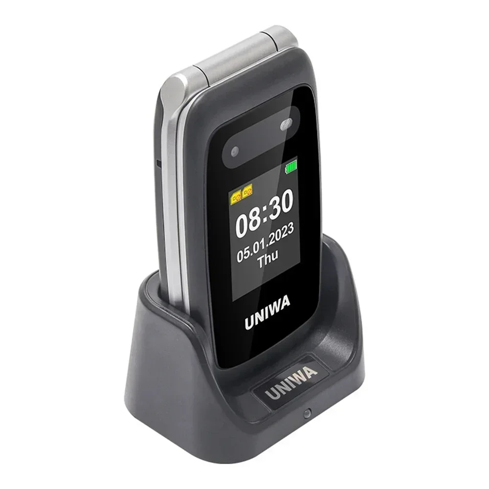 UNIWA V202T 4G Feature Flip Phone Fashion Dual Screen Big Push-Button Flip Mobile Phone for Elderly 1450mAh SOS Function Phone