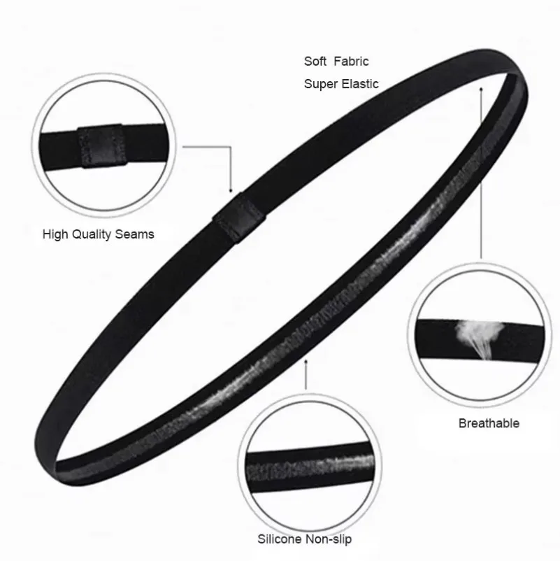 Homefish 5Pcs Candy Color Sports Headband Anti‑slip Elastic Sweatband for Women Men Yoga Running Football Fitness Hair Bands