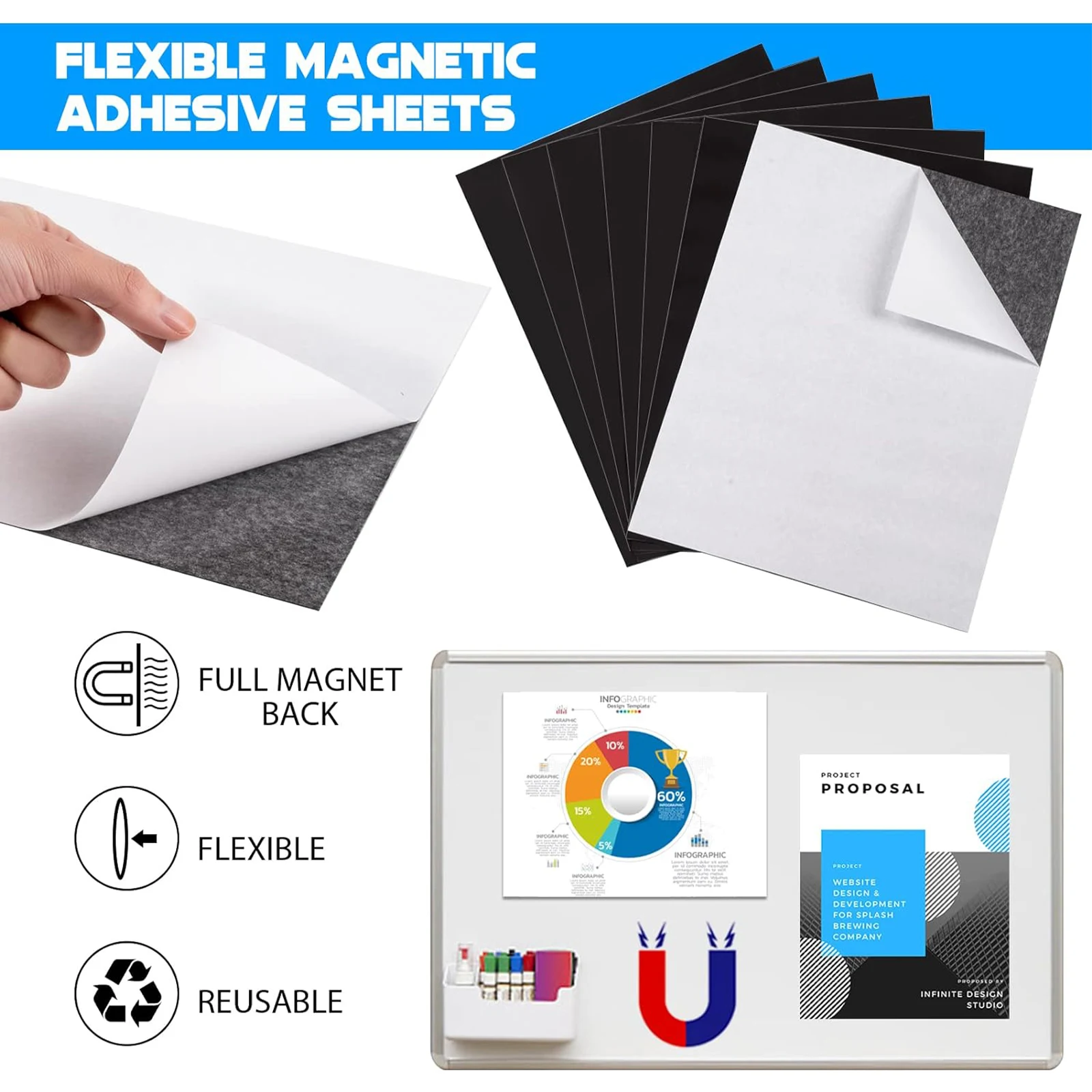 Adhesive Magnetic Sheets with Adhesive Backing 16Mil 5 PCS Each 4 X 6 Inches Flexible Magnet Sheets with Self Adhesive Sticky