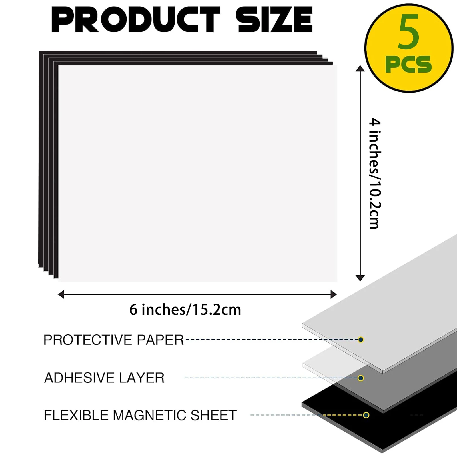 Adhesive Magnetic Sheets with Adhesive Backing 16Mil 5 PCS Each 4 X 6 Inches Flexible Magnet Sheets with Self Adhesive Sticky