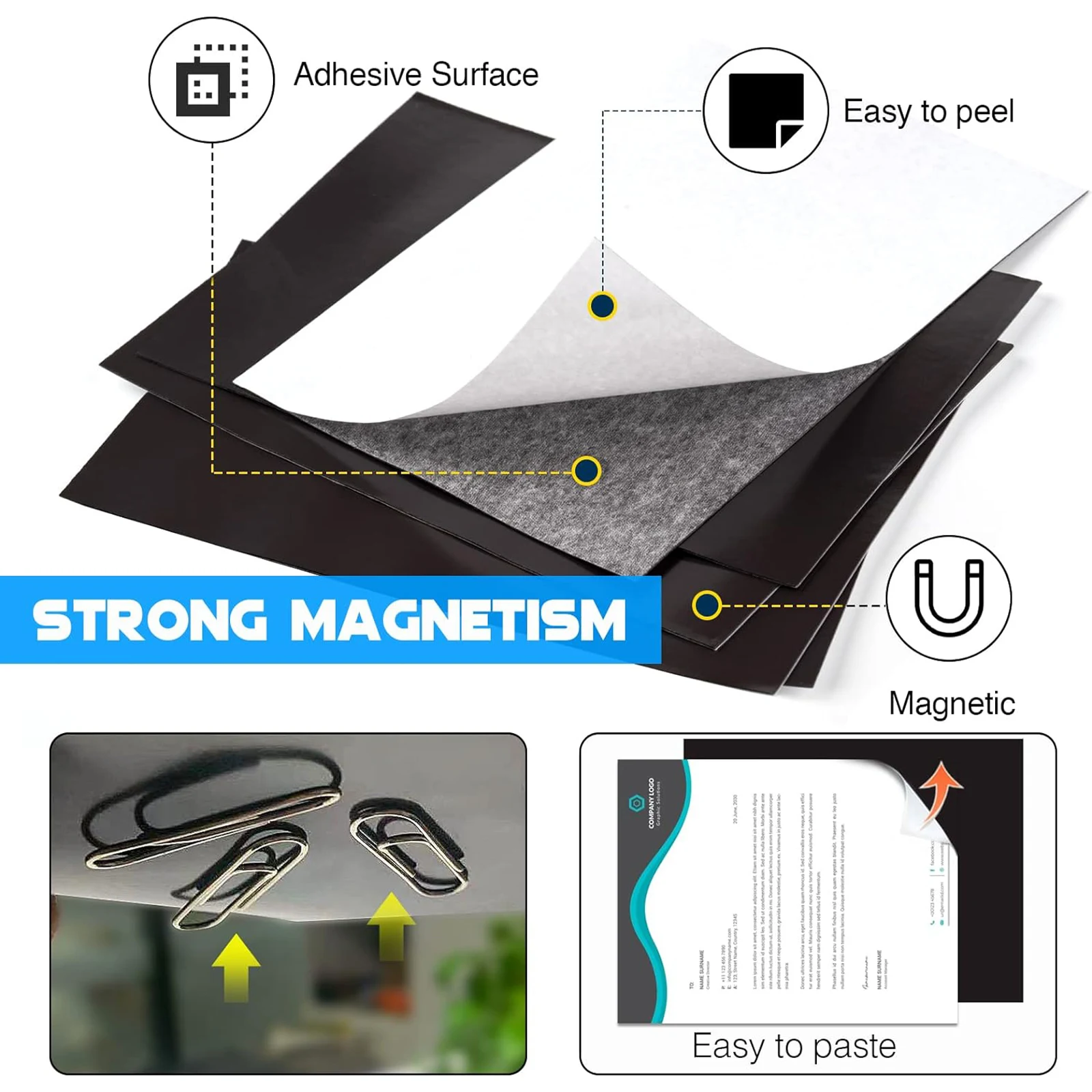 Adhesive Magnetic Sheets with Adhesive Backing 16Mil 5 PCS Each 4 X 6 Inches Flexible Magnet Sheets with Self Adhesive Sticky