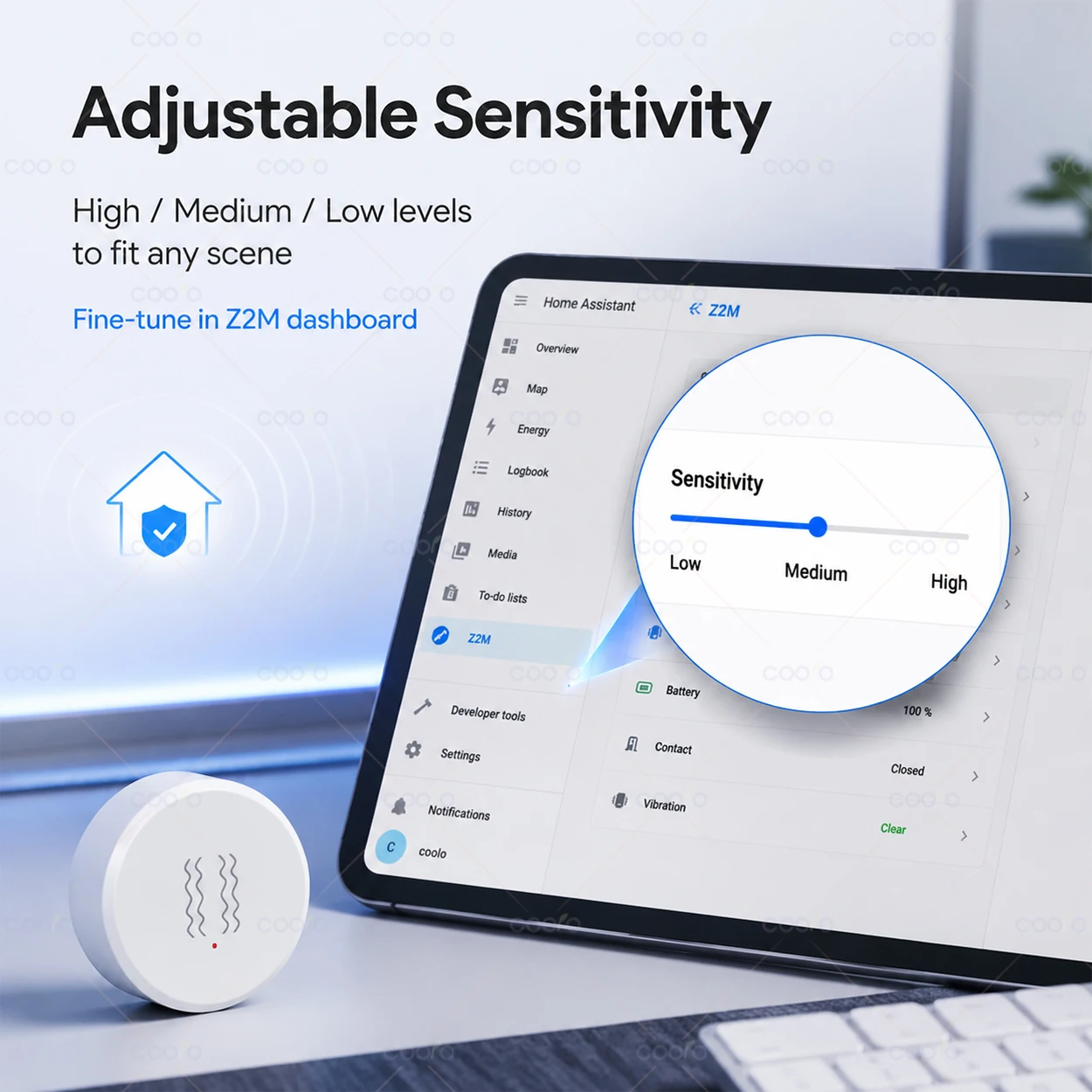 Smart Zigbee Vibration Sensor Door Window Drawer Safe Detection Real-Time Drop Motion Shock Alarm for Work With Zigbee2MQTT