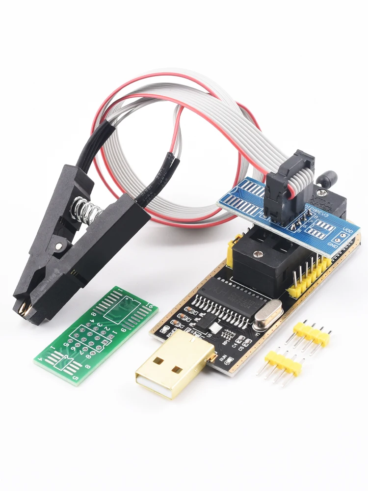 CH341B USB EEPROM Flash BIOS Programmer Module with SOIC8 SOP8 Test Clip, SPI Flash Reader Writer for 24CXX 25CXX 93CXX Chips