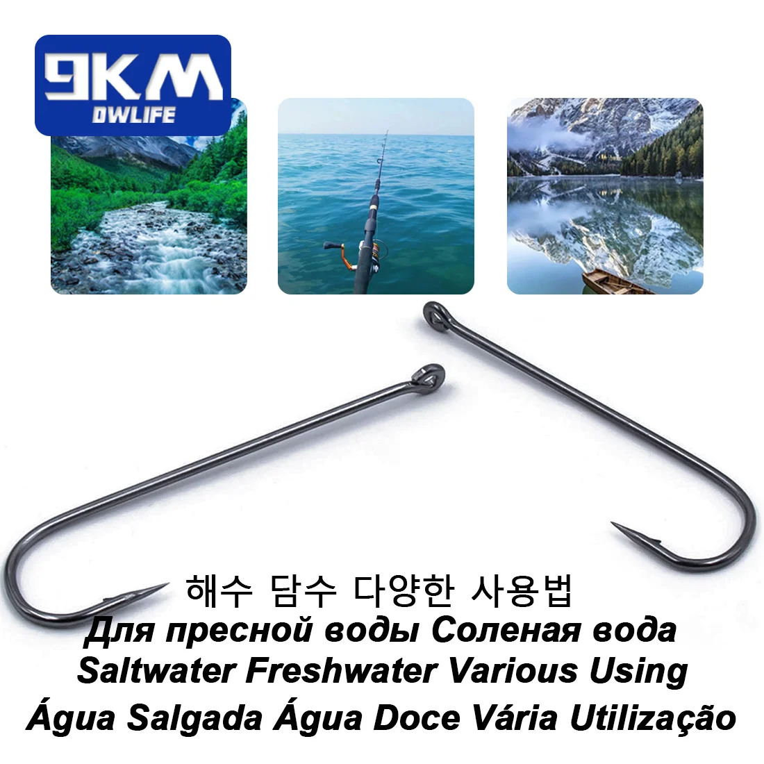 9KM Aberdeen Hooks Long Shank Fishing Hooks for Live Bait Lightweight Wire Worm Hook for Crappie Panfish Freshwater Fishing