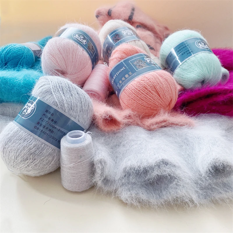 Fur Mink Yarn for Knitting 2-Ply Worsted Fluffy Yarn for Crocheting Needlework 1 Skein 340 M 50+20g