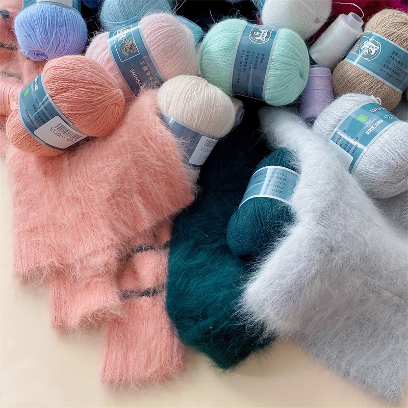 Fur Mink Yarn for Knitting 2-Ply Worsted Fluffy Yarn for Crocheting Needlework 1 Skein 340 M 50+20g
