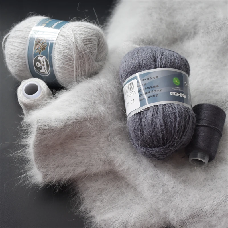 Fur Mink Yarn for Knitting 2-Ply Worsted Fluffy Yarn for Crocheting Needlework 1 Skein 340 M 50+20g