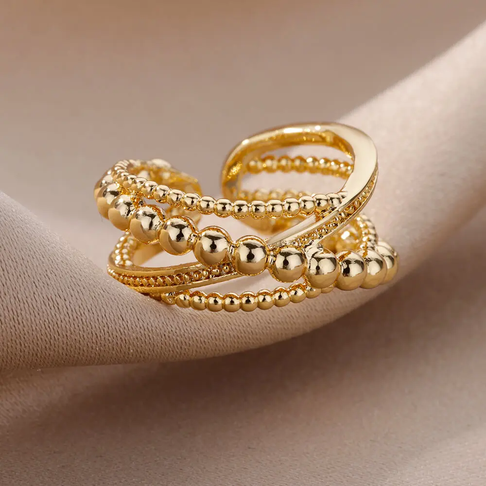 Gold Color Cubic Zircon Rings For Women Open Stainless Steel Green Luxury Crystal Finger Ring Boho Jewelry Wedding Party Gift