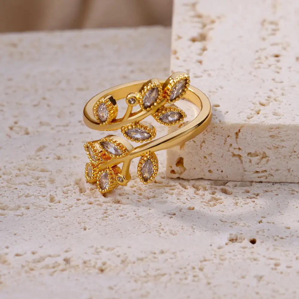 Gold Color Cubic Zircon Rings For Women Open Stainless Steel Green Luxury Crystal Finger Ring Boho Jewelry Wedding Party Gift