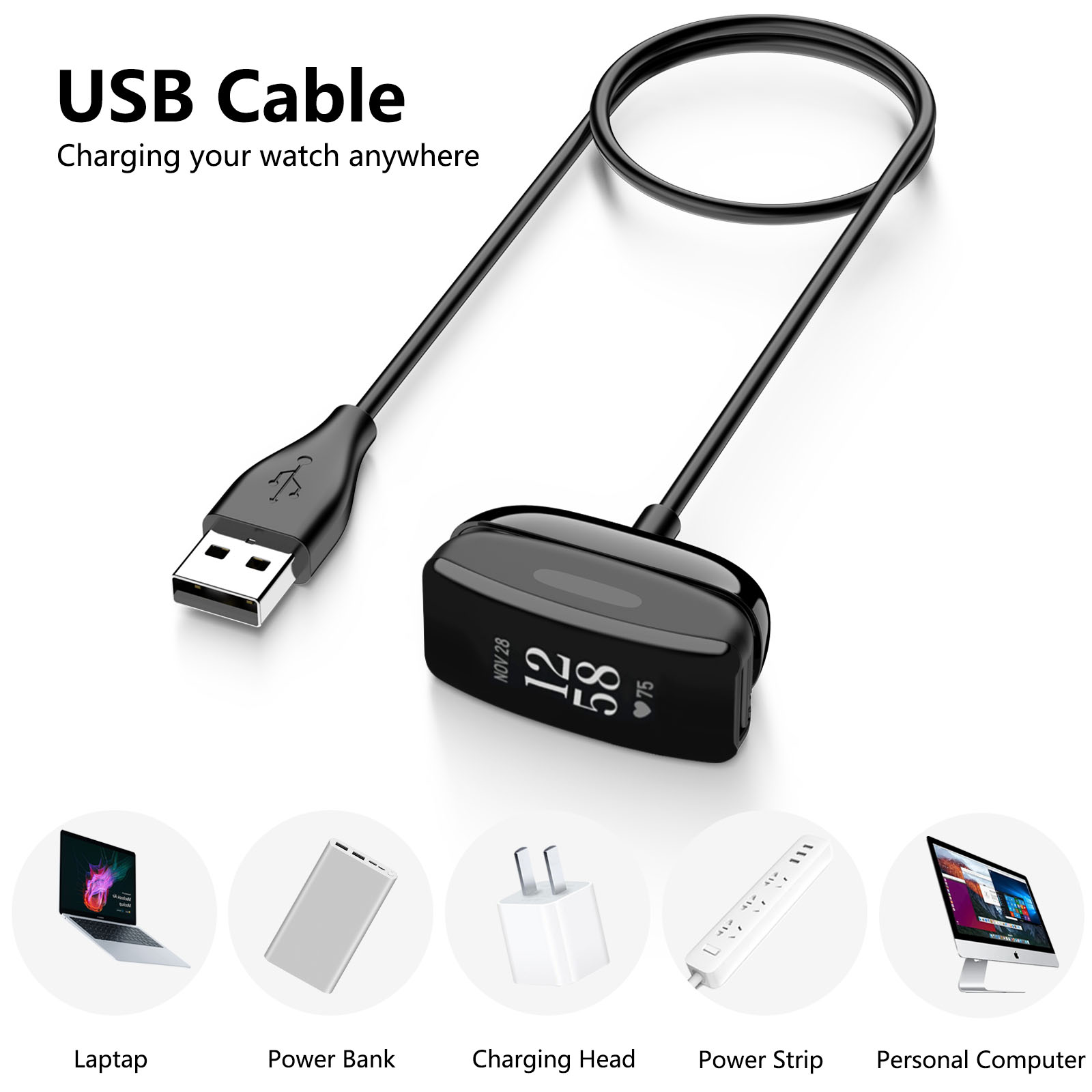 100cm USB Charger For Fitbit Inspire/Inspire 2/Inspire 3 Charging Cable Cord Clip Dock For Fitbit Inspire HR/ACE 2/ACE 3 Charger