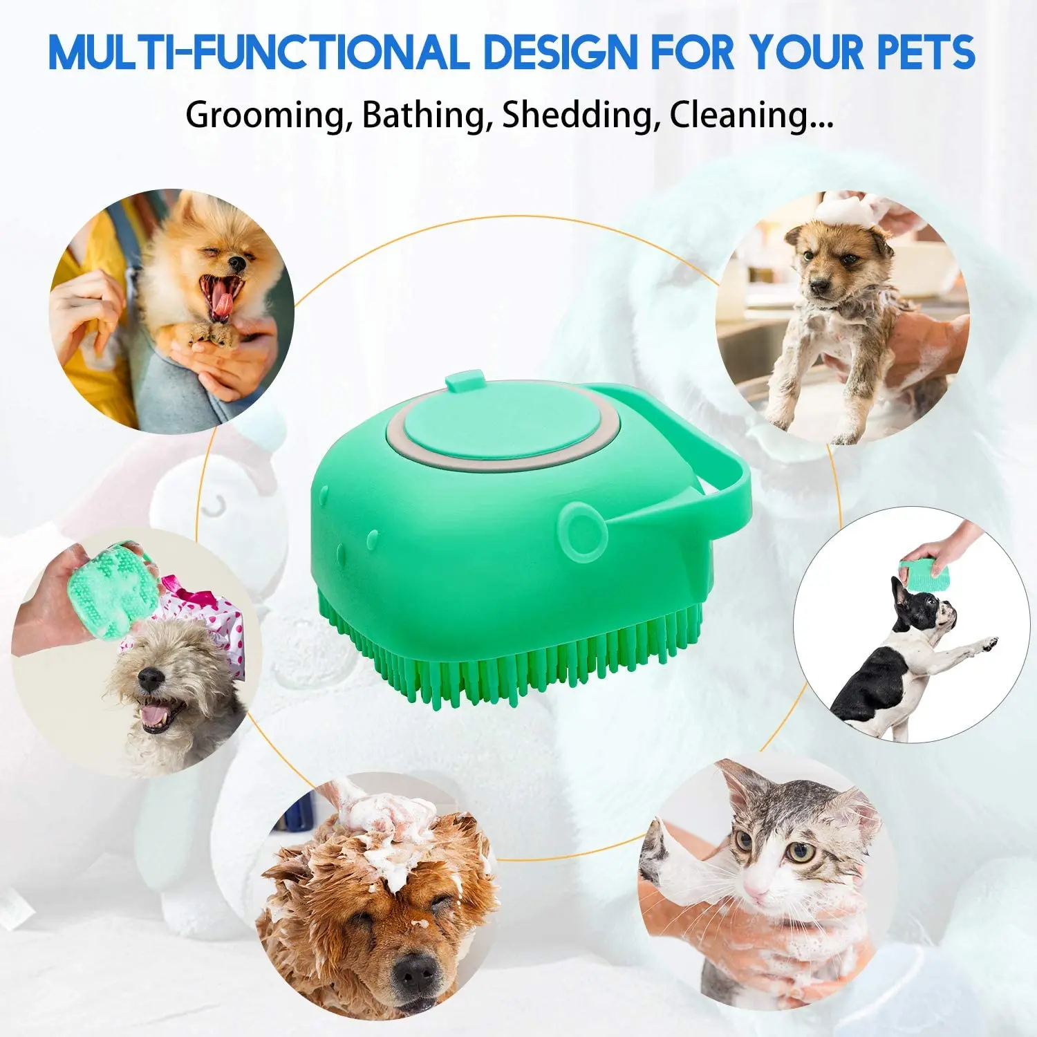 Pet Dog Shampoo Brush 2.7oz 80ml Cat Massage Comb Grooming Scrubber for Bathing Short Hair Soft Silicone Rubber