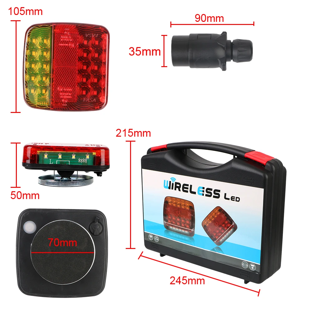 Rechargeable Wireless Reflective Lens Truck Taillights Brake Lights LED Trailer Rear Tail Turn Signal Lamp Caravan Camper Lorry