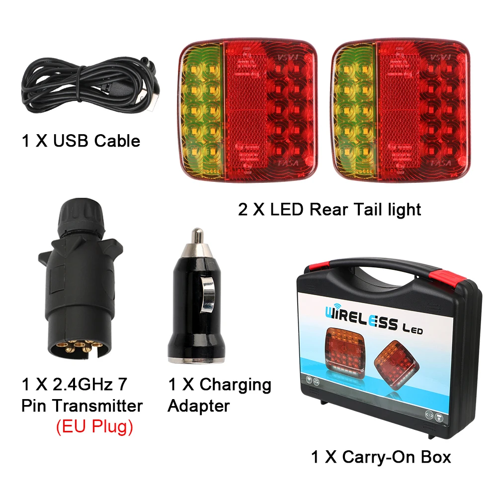 Rechargeable Wireless Reflective Lens Truck Taillights Brake Lights LED Trailer Rear Tail Turn Signal Lamp Caravan Camper Lorry