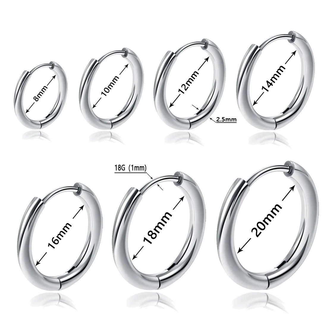 8/10/12/14/16/18/20mm Huggies Hoop Earring Helix Piercing Cartilage Hoops Tragus Earring Lobe Jewelry Pink Unisex Rook Earrings