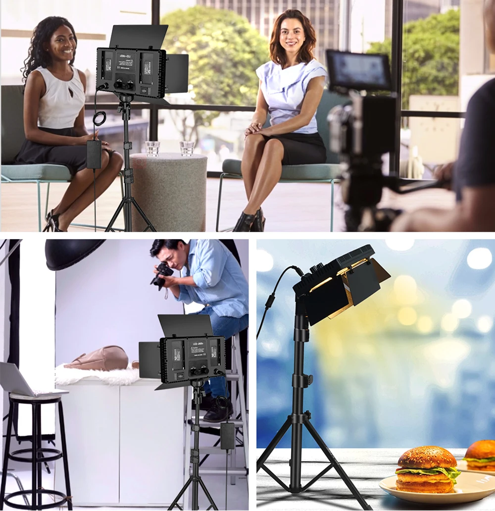 Nagnahz U800+ LED Video Light Photo Studio Lamp Bi-Color 2500K-8500k Dimmable with Tripod Stand Remote for Video Recording Para