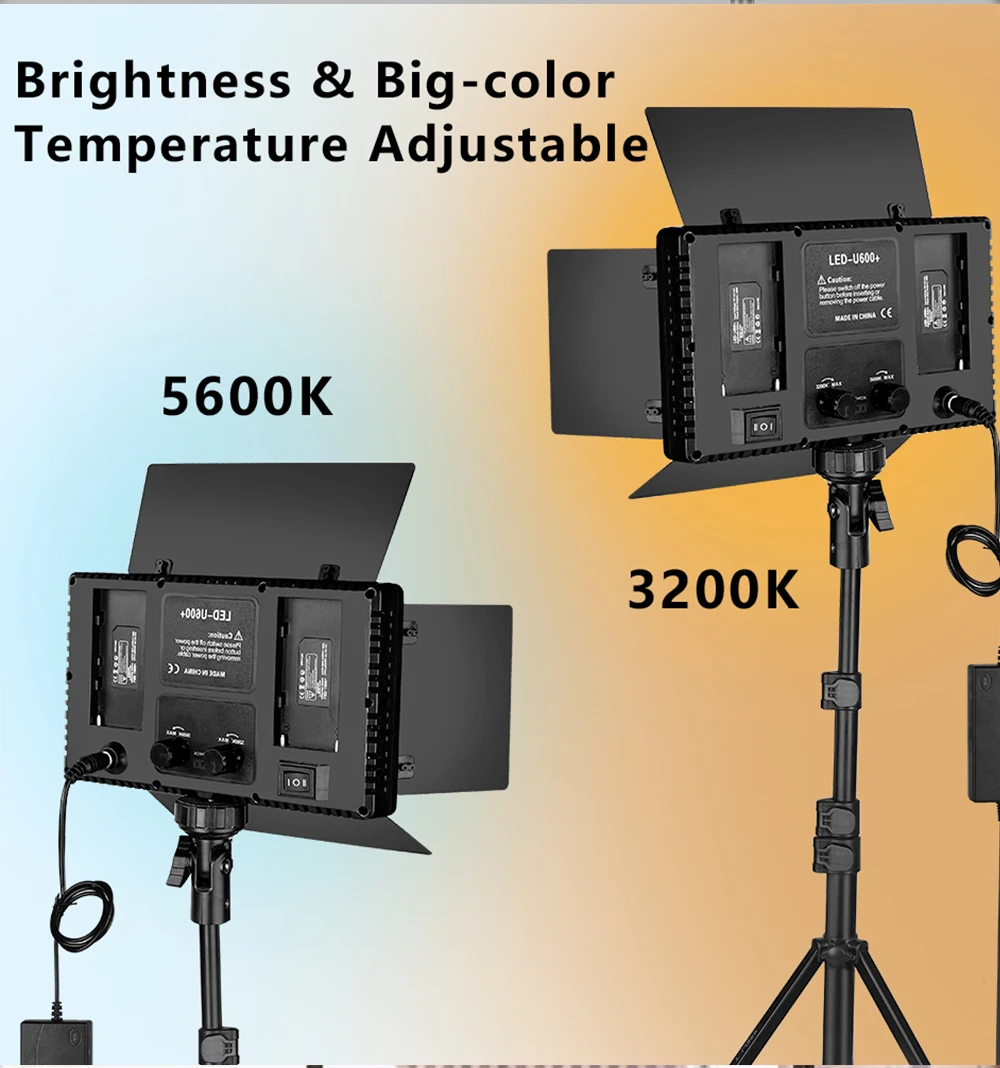 Nagnahz U800+ LED Video Light Photo Studio Lamp Bi-Color 2500K-8500k Dimmable with Tripod Stand Remote for Video Recording Para