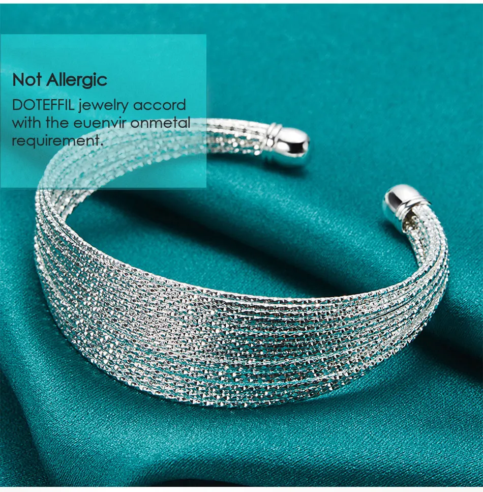 DOTEFFIL 925 Sterling Silver Multi-line Bangle Bracelet For Woman Man Wedding Engagement Fashion Charm Party Jewelry