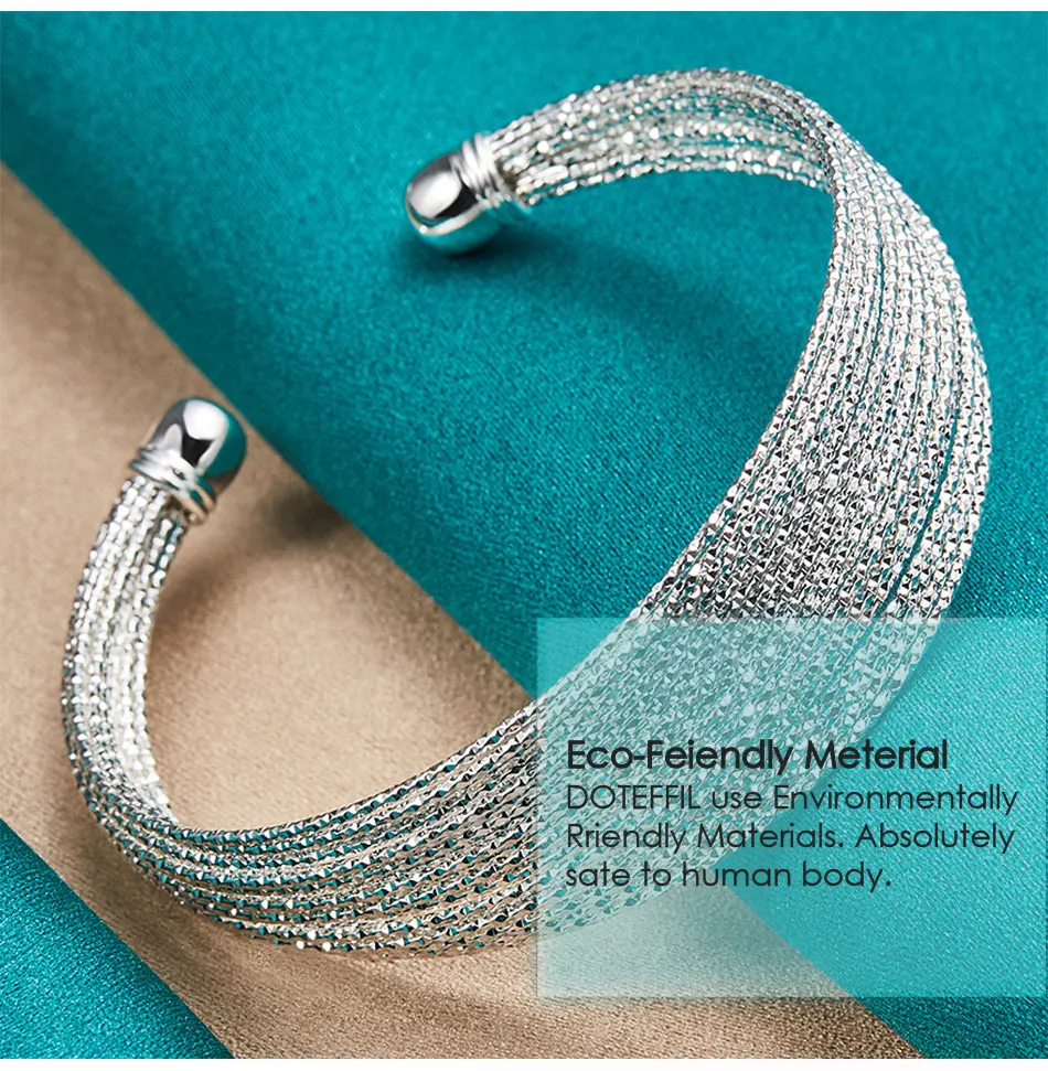 DOTEFFIL 925 Sterling Silver Multi-line Bangle Bracelet For Woman Man Wedding Engagement Fashion Charm Party Jewelry