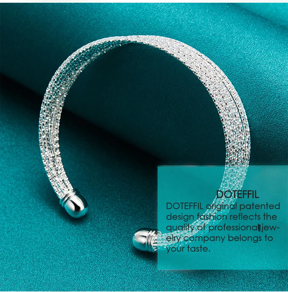 DOTEFFIL 925 Sterling Silver Multi-line Bangle Bracelet For Woman Man Wedding Engagement Fashion Charm Party Jewelry