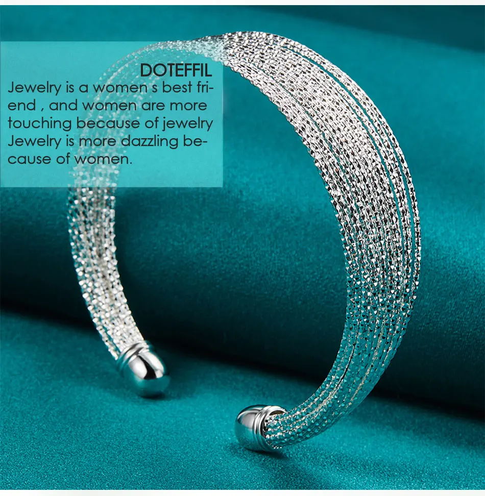DOTEFFIL 925 Sterling Silver Multi-line Bangle Bracelet For Woman Man Wedding Engagement Fashion Charm Party Jewelry