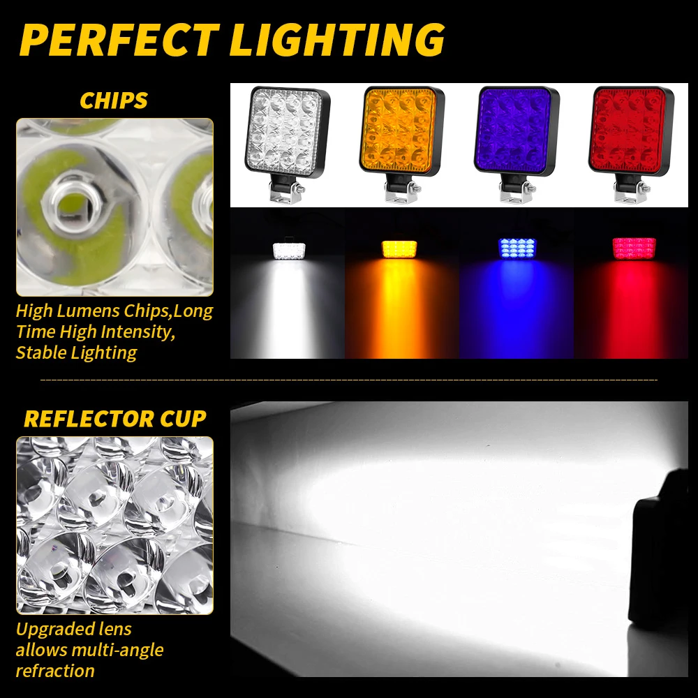 48W 16 Led 12V 24V LED Light Bar Work Light For Car Tractor Boat Truck 4X4 4WD SUV ATV Off Road Car SUV ATV Barra LED Headlights